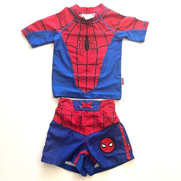 Disney Marvel Spiderman Rash Guard & Swim Shorts Trunks Top & Bottom